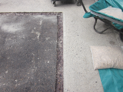 Termination groove cut into concrete substrate Termination groove cut into concrete substrate